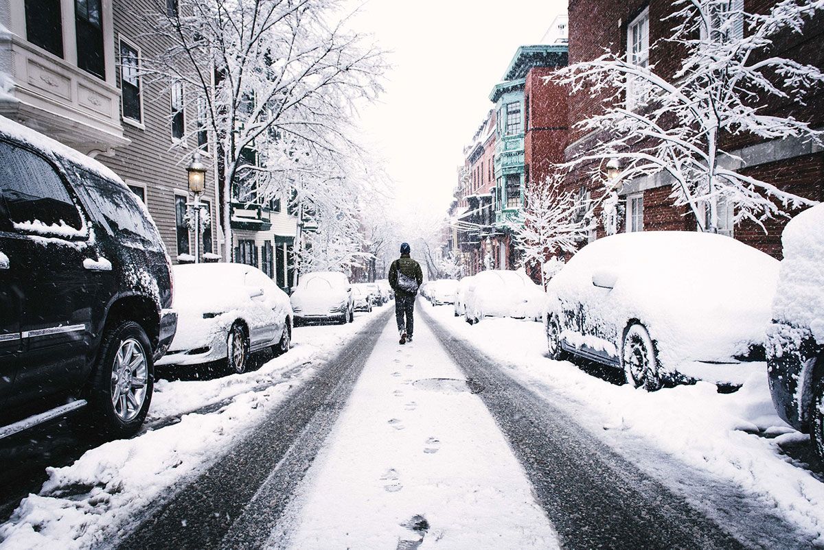 walking on snowy street